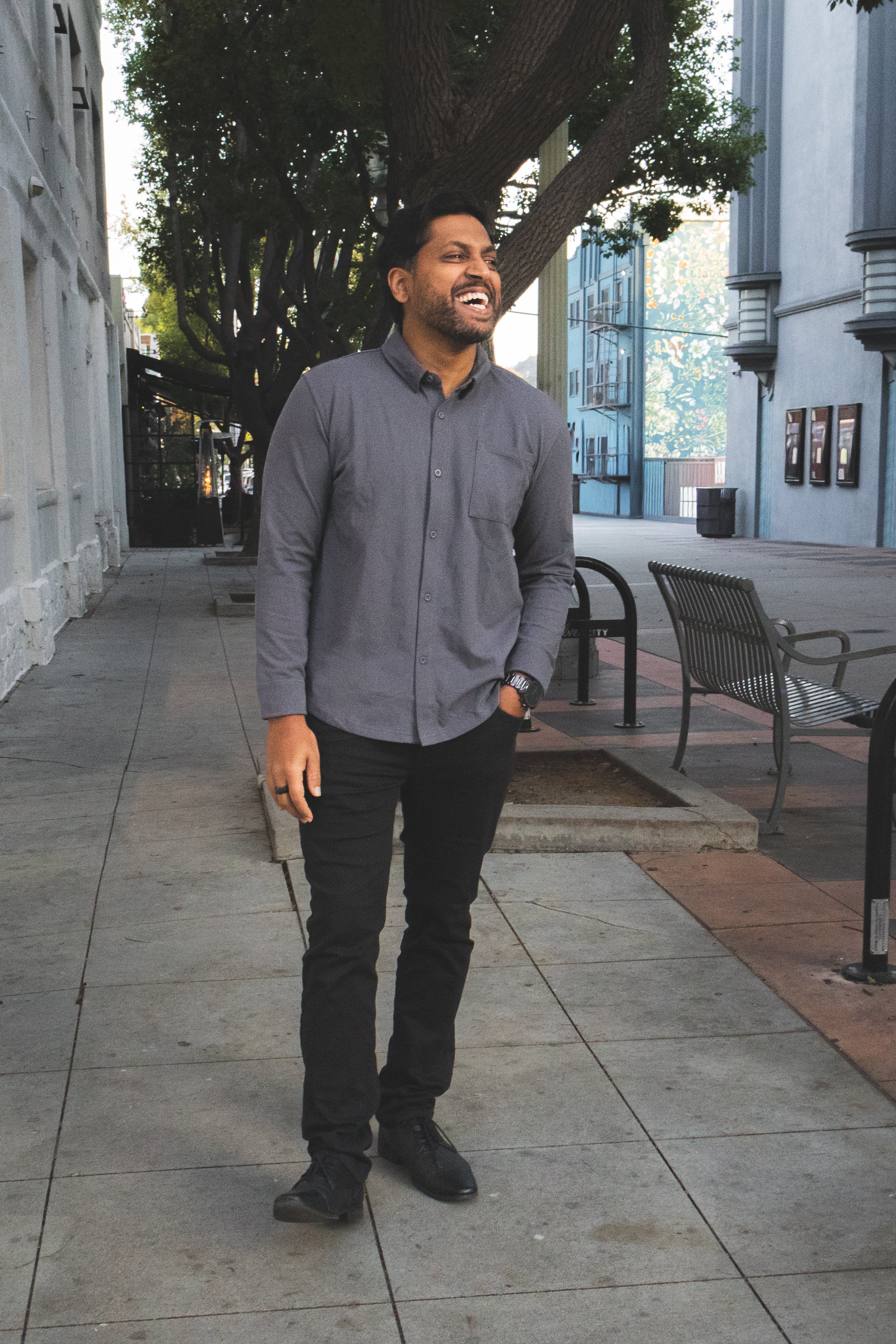 Performance Pique Button Down Shirt Charcoal