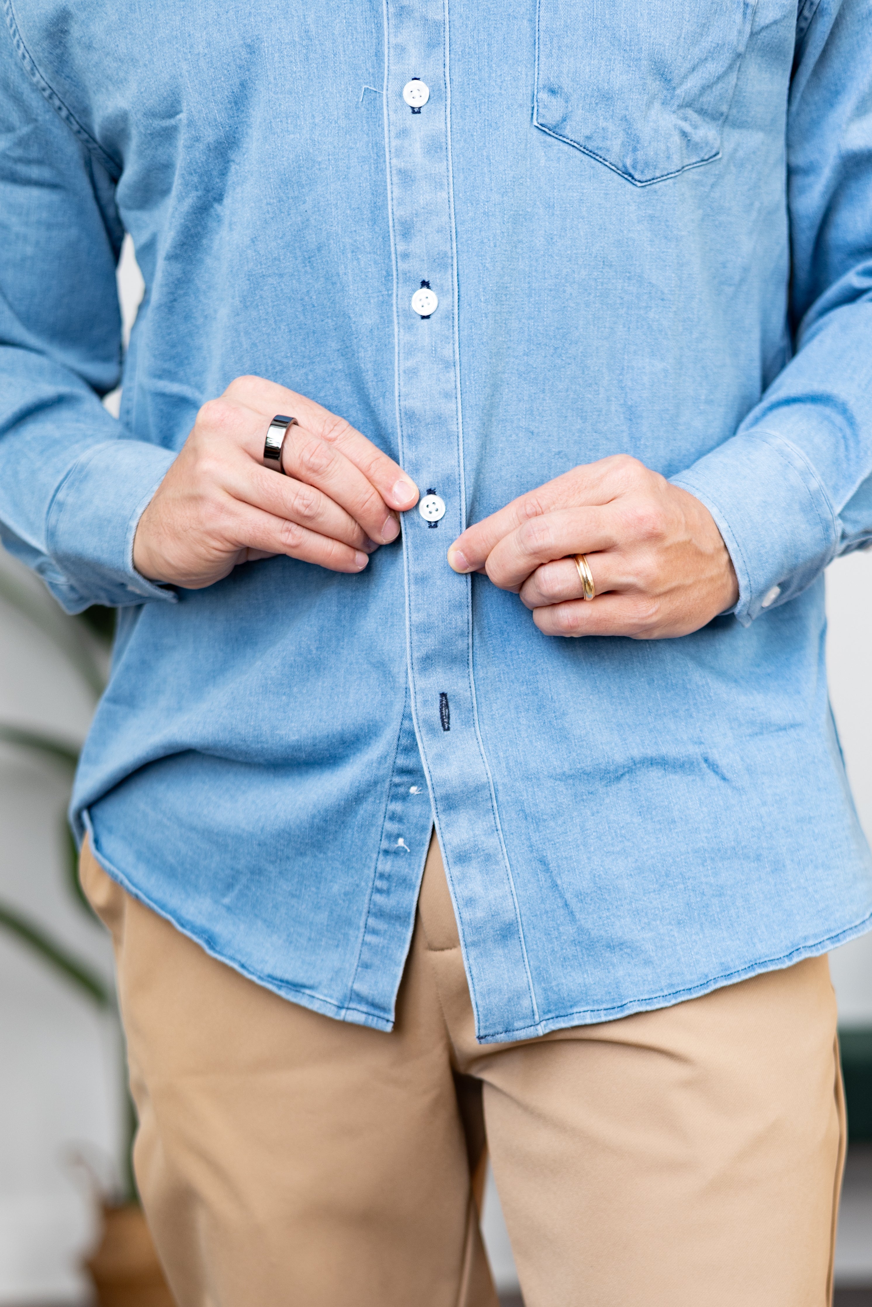 Stretch Denim Button Down Shirt Light Wash