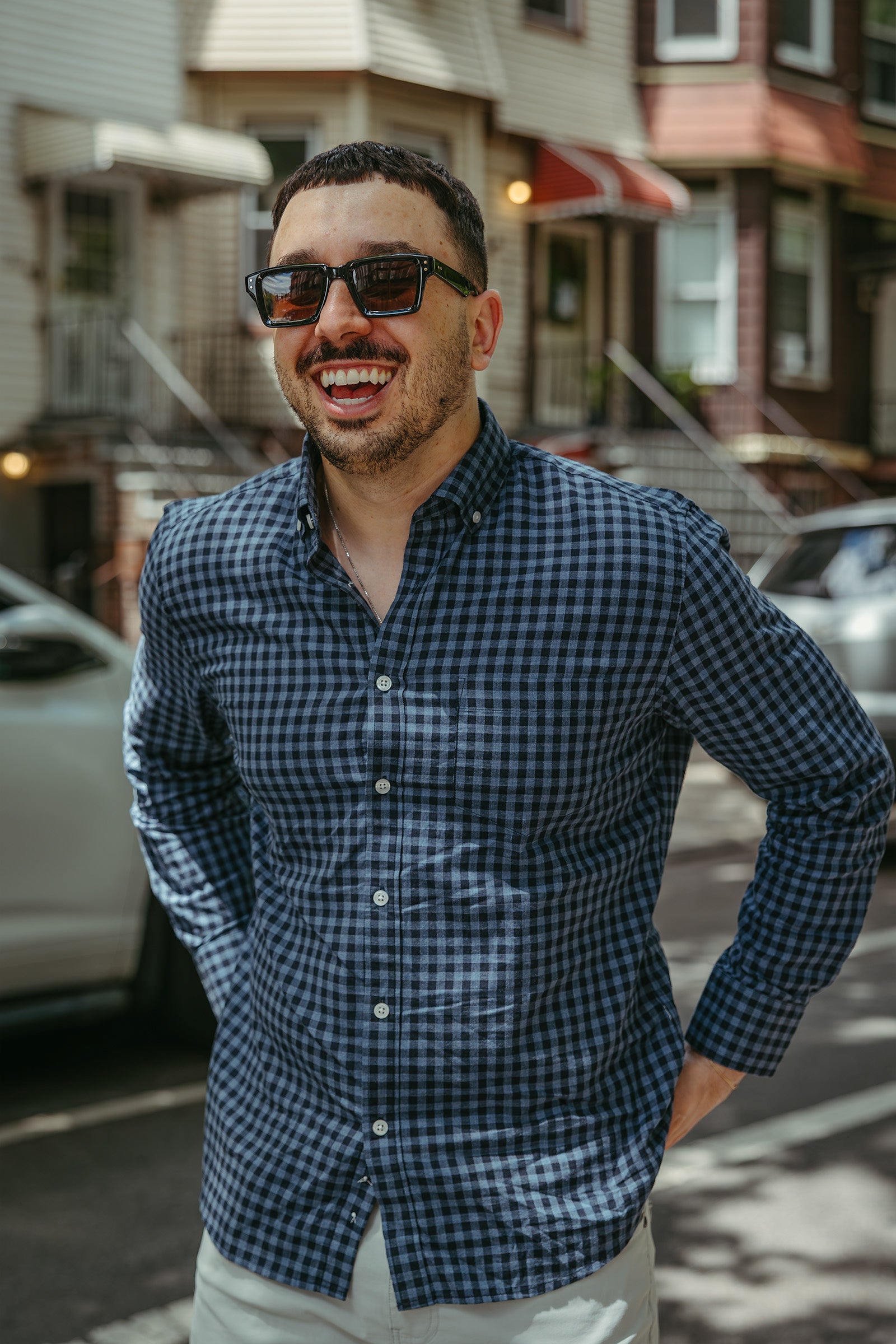 Lightweight Button Down Shirt Navy Gingham
