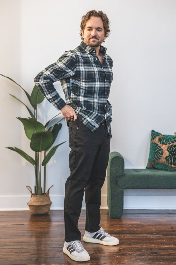 Flannel Button Down Shirt Green Tartan