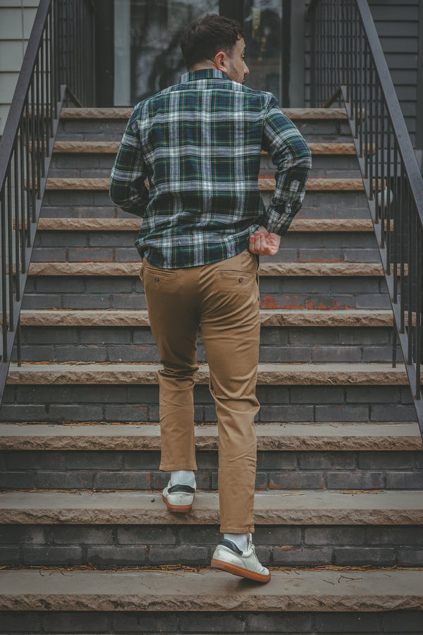 Flannel Button Down Shirt Green Tartan