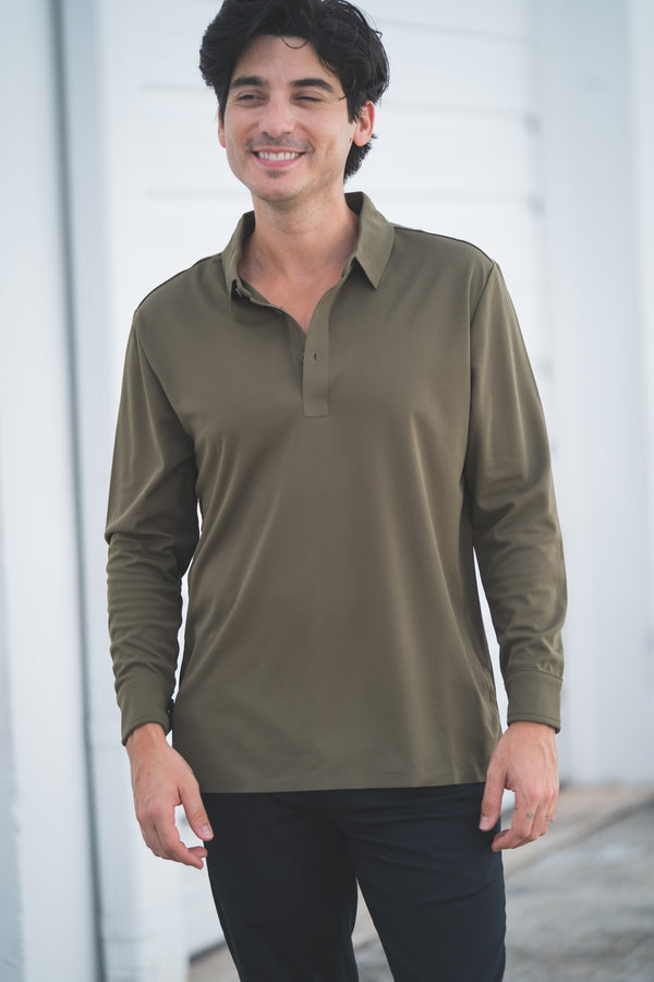 Long Sleeve Tech Polo Olive