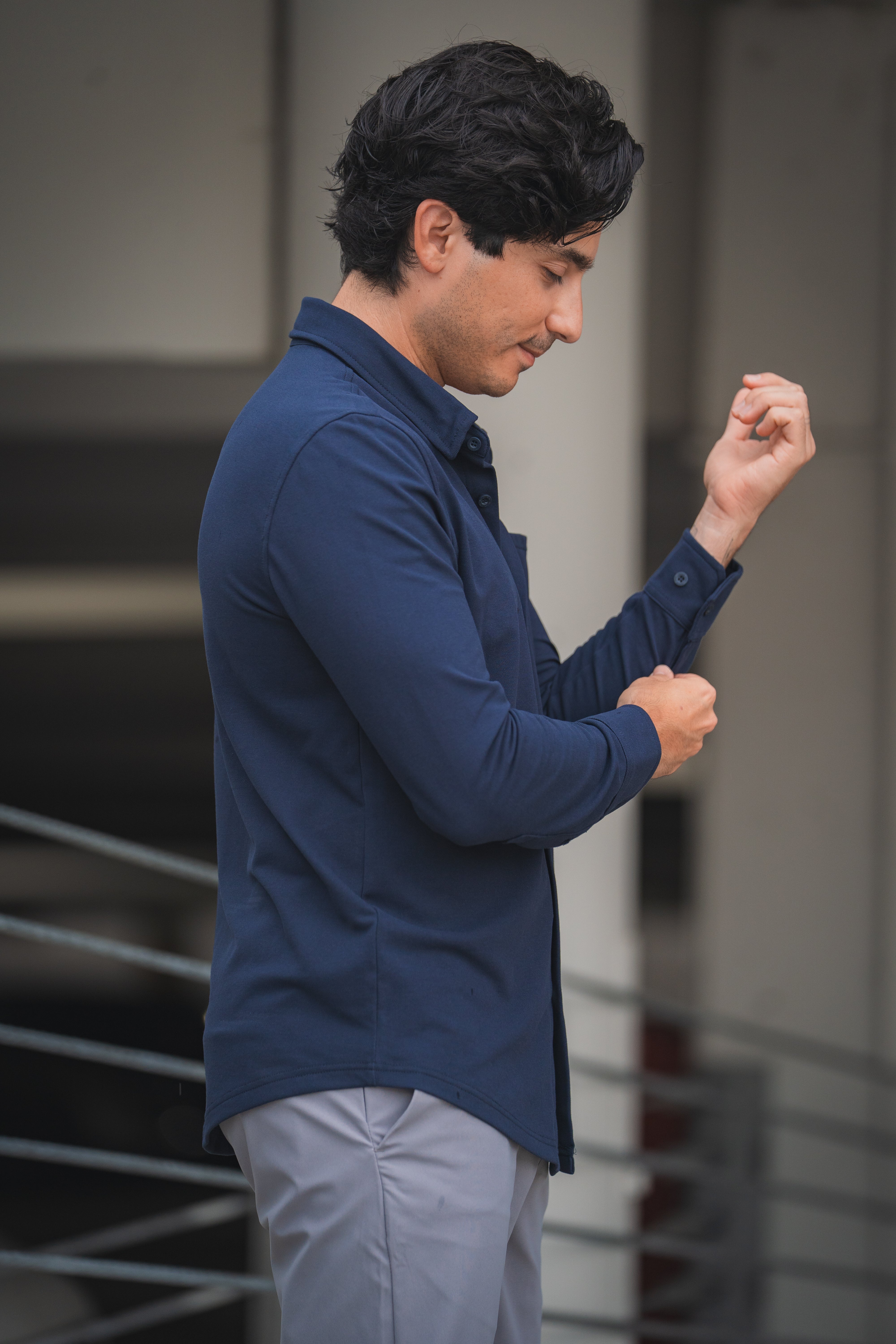 Performance Pique Button Down Shirt Navy