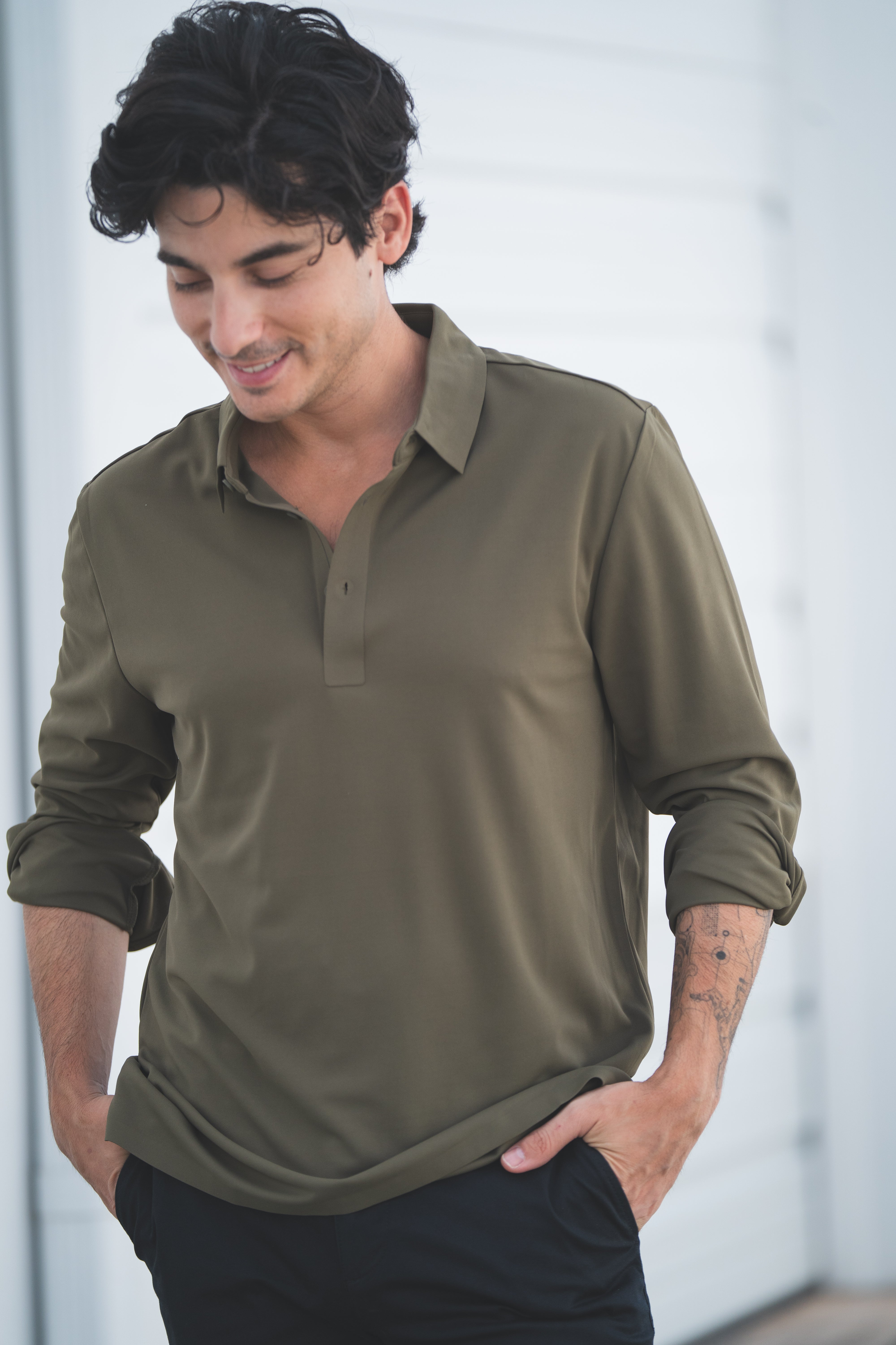 Long Sleeve Tech Polo Olive