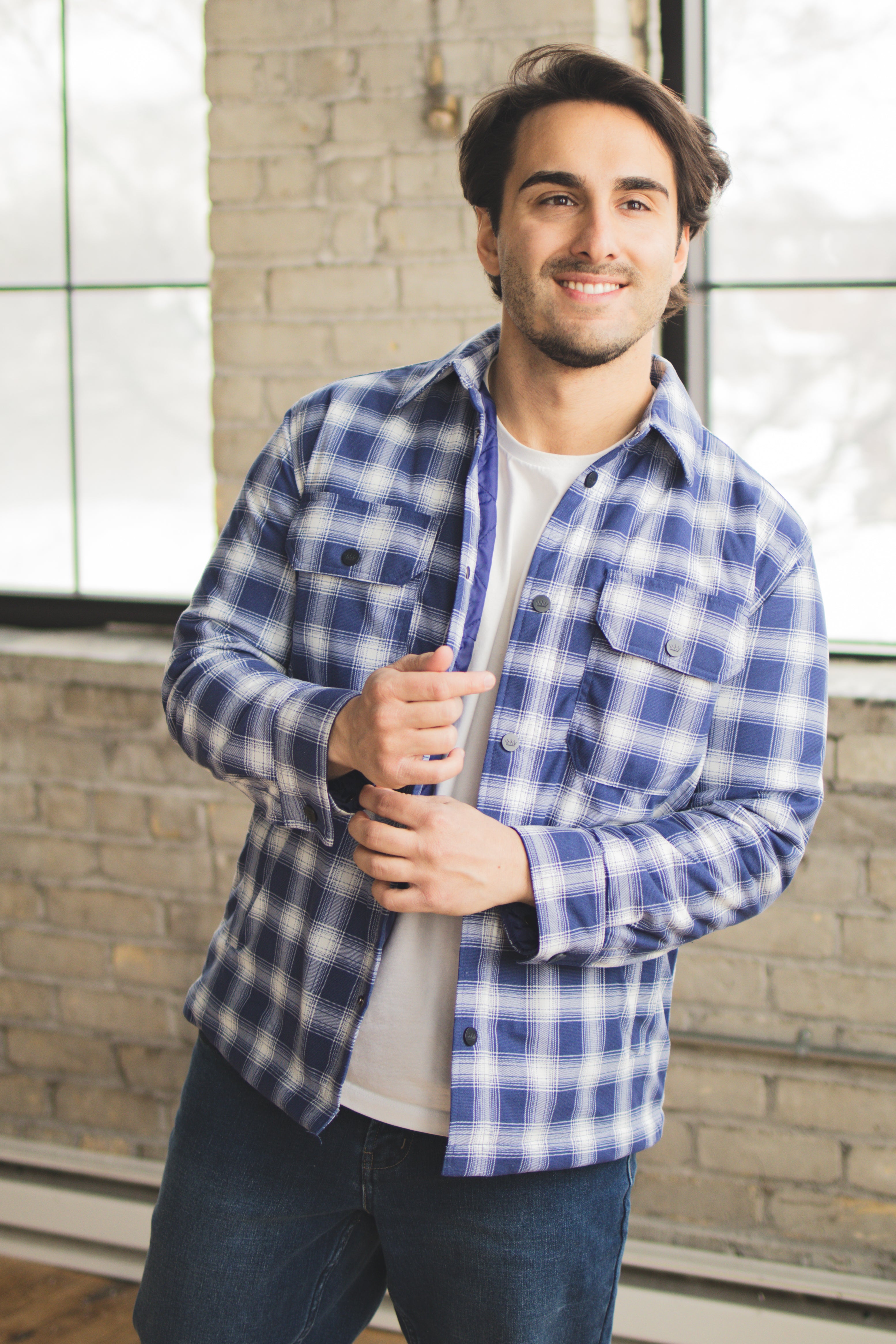 Padded Shacket Blue Plaid