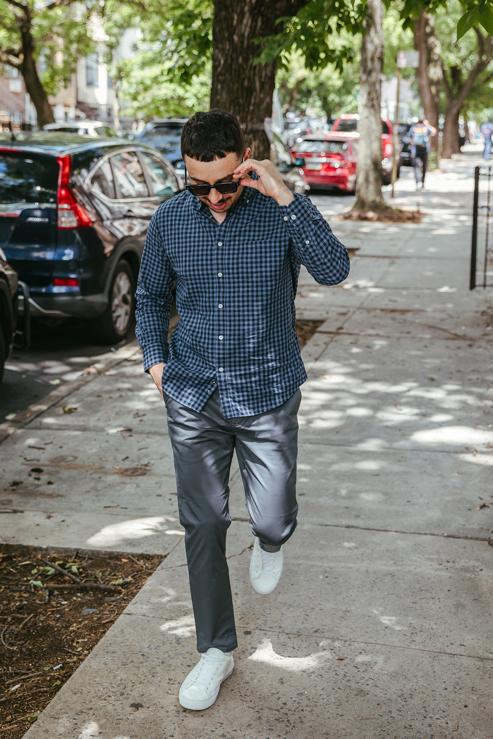 Lightweight Button Down Shirt Navy Gingham