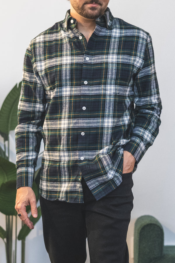 Flannel Button Down Shirt Green Tartan