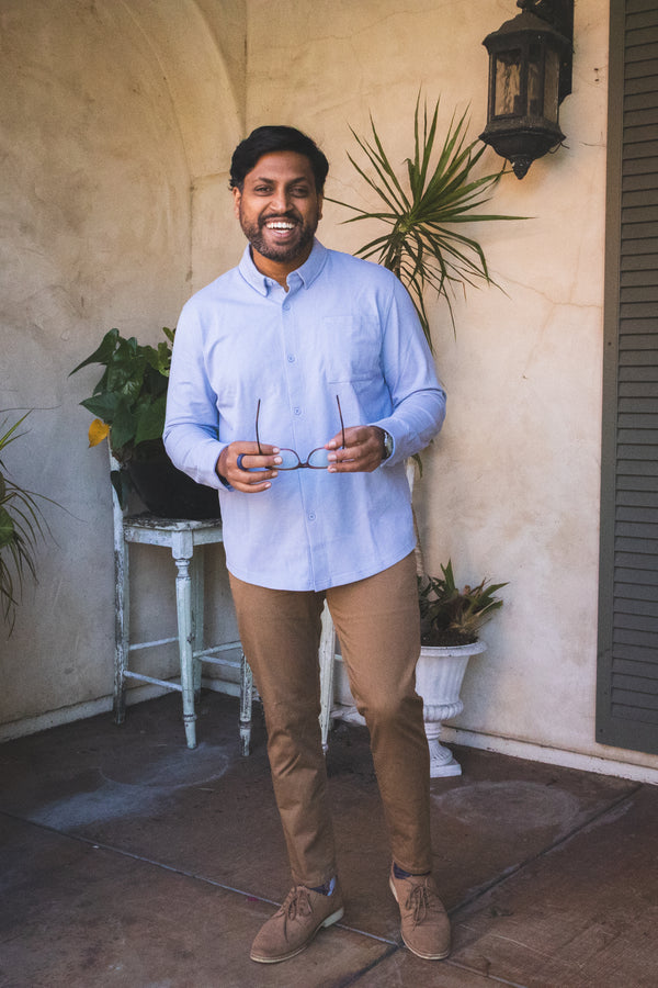 Performance Pique Button Down Shirt Light Blue