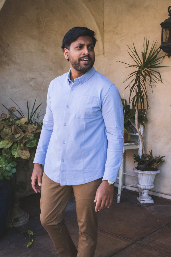 Performance Pique Button Down Shirt Light Blue