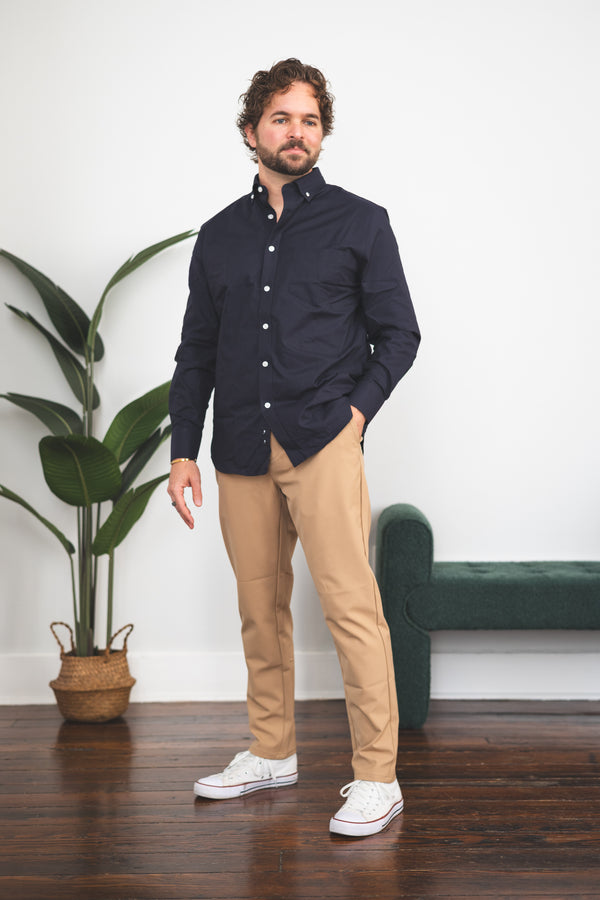 Stretch Oxford Button Down Shirt Navy