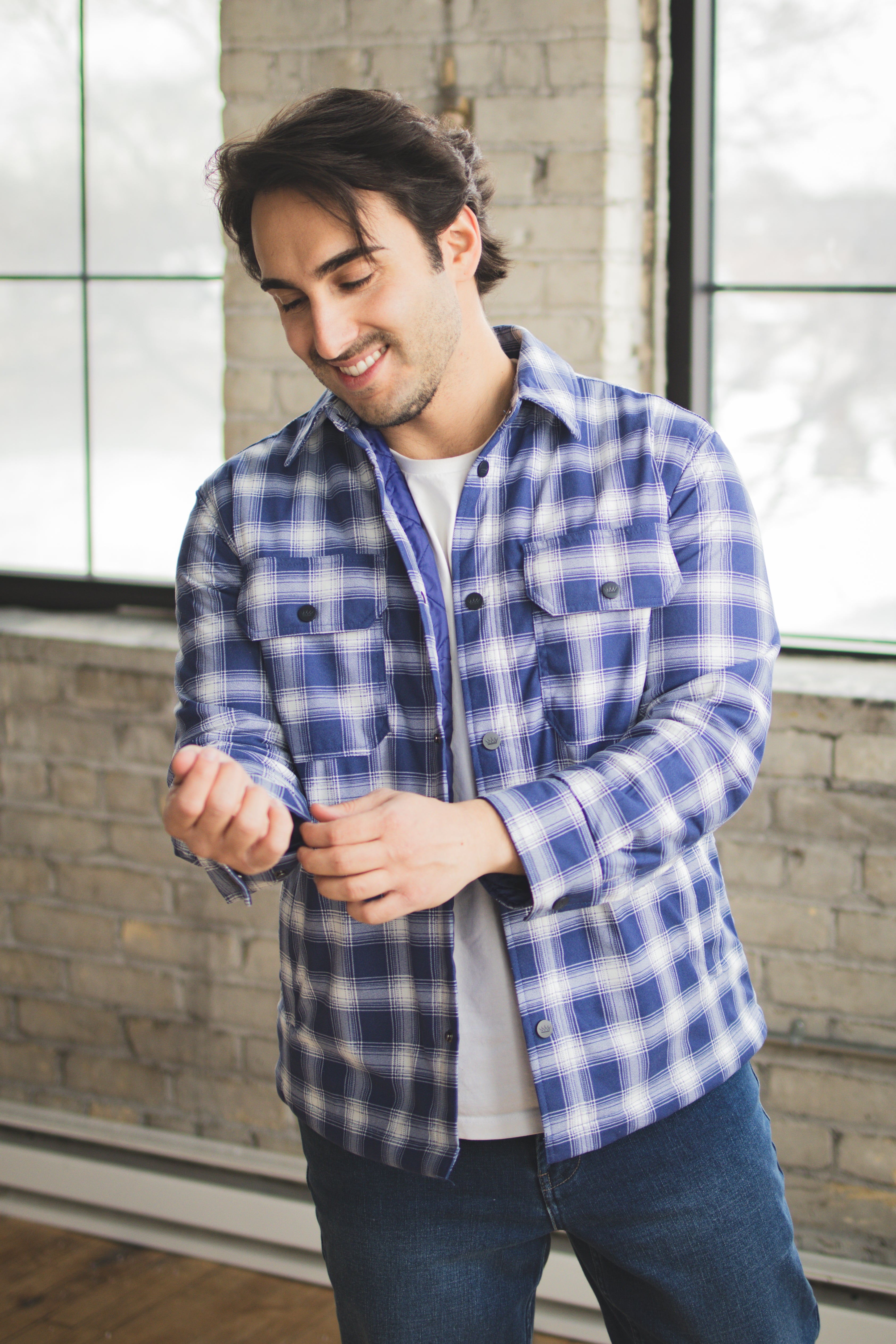 Padded Shacket Blue Plaid