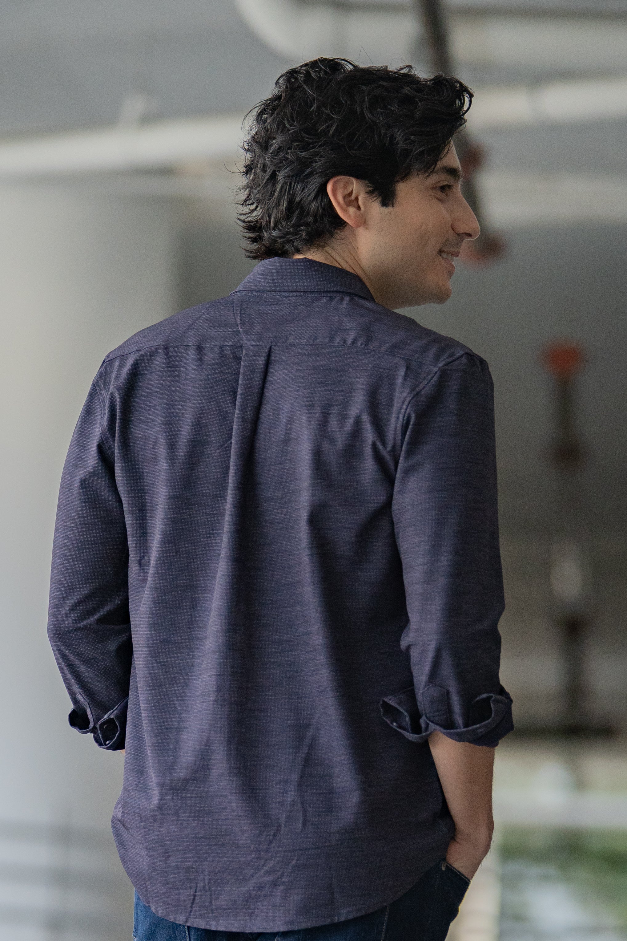 Warp Stretch Button Down Shirt Navy Camo