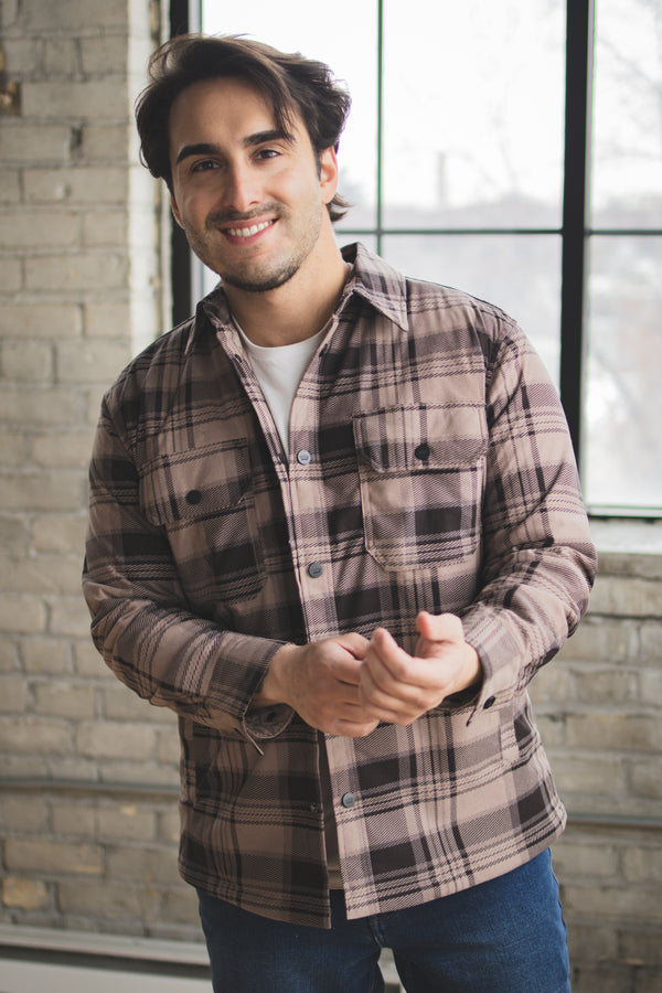 Padded Shacket Taupe Plaid