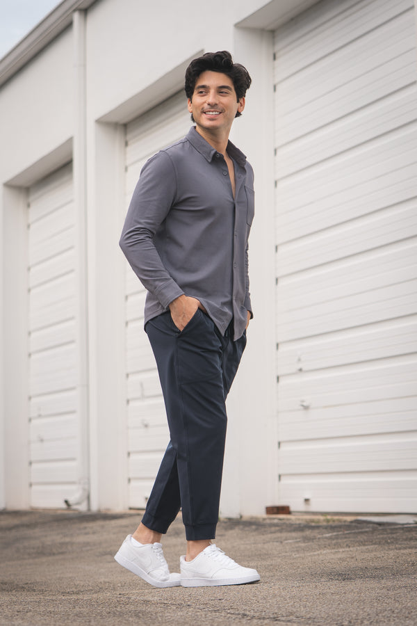 Performance Pique Button Down Shirt Charcoal