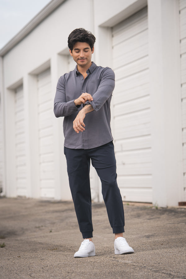 Performance Pique Button Down Shirt Charcoal