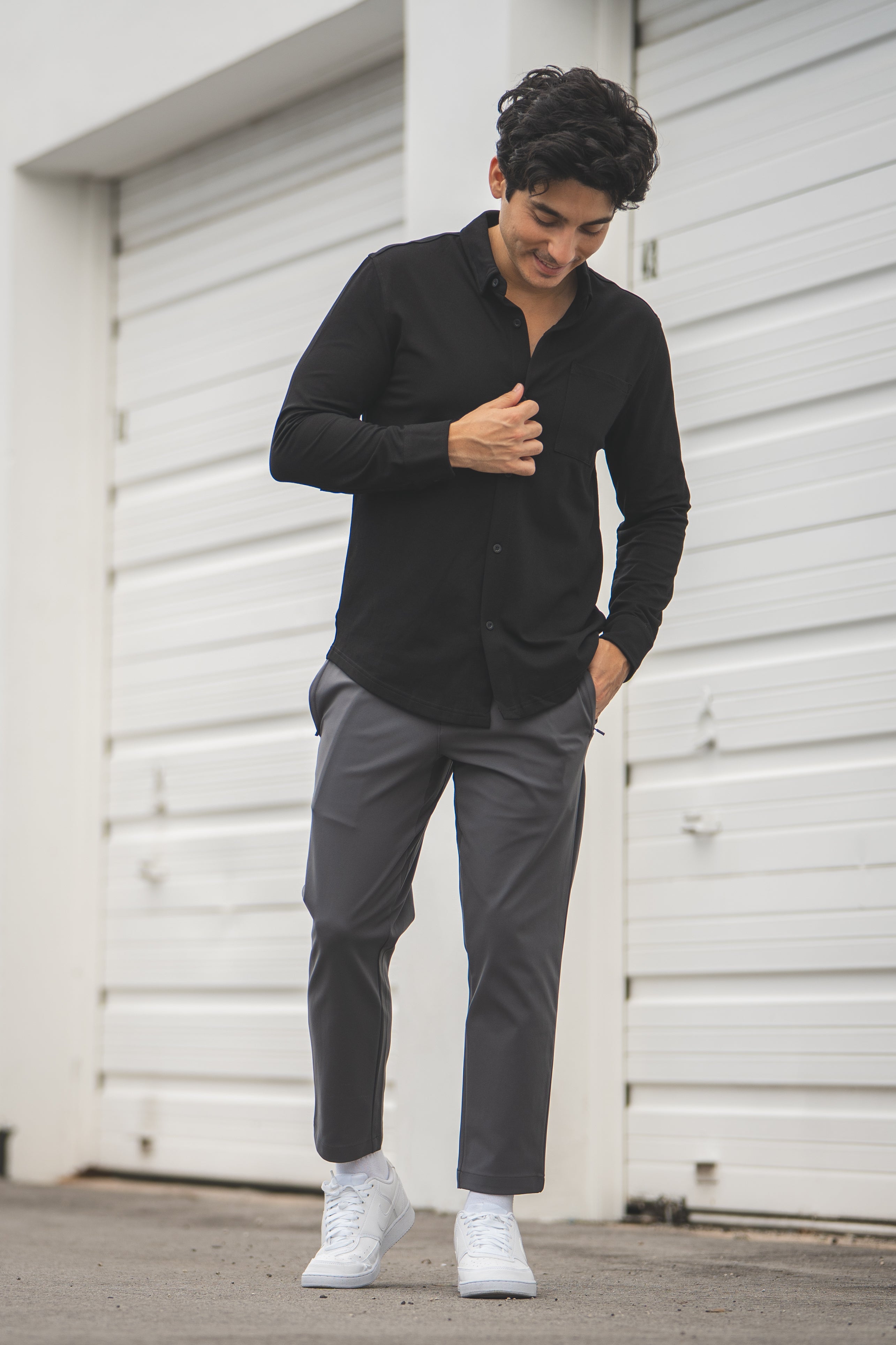 Performance Pique Button Down Shirt Black