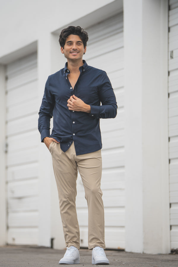 Stretch Oxford Button Down Shirt Navy