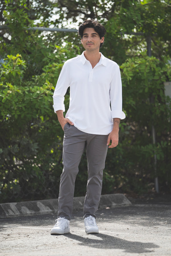 Long Sleeve Tech Polo White