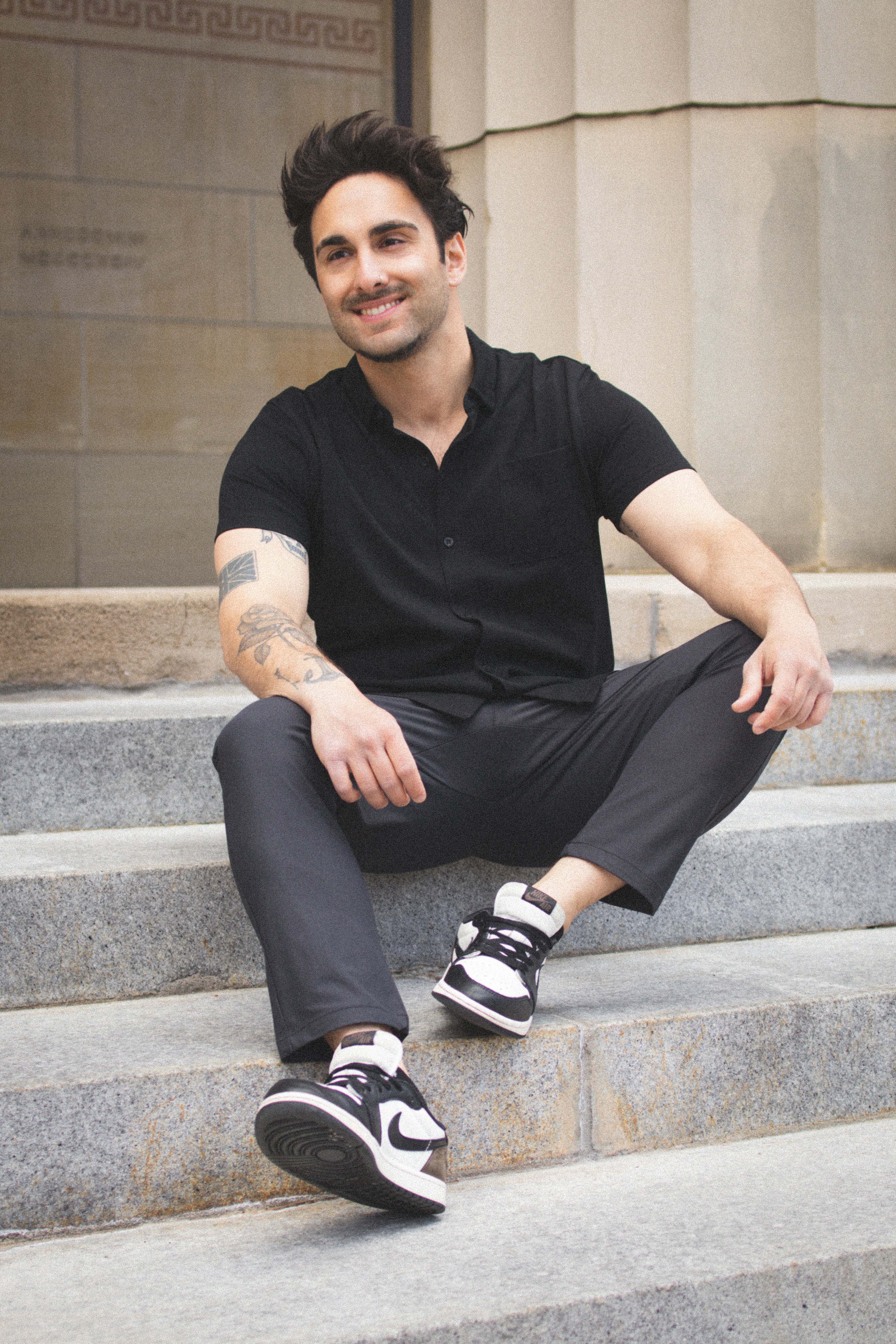 Performance Pique Short Sleeve Button Down Shirt Black
