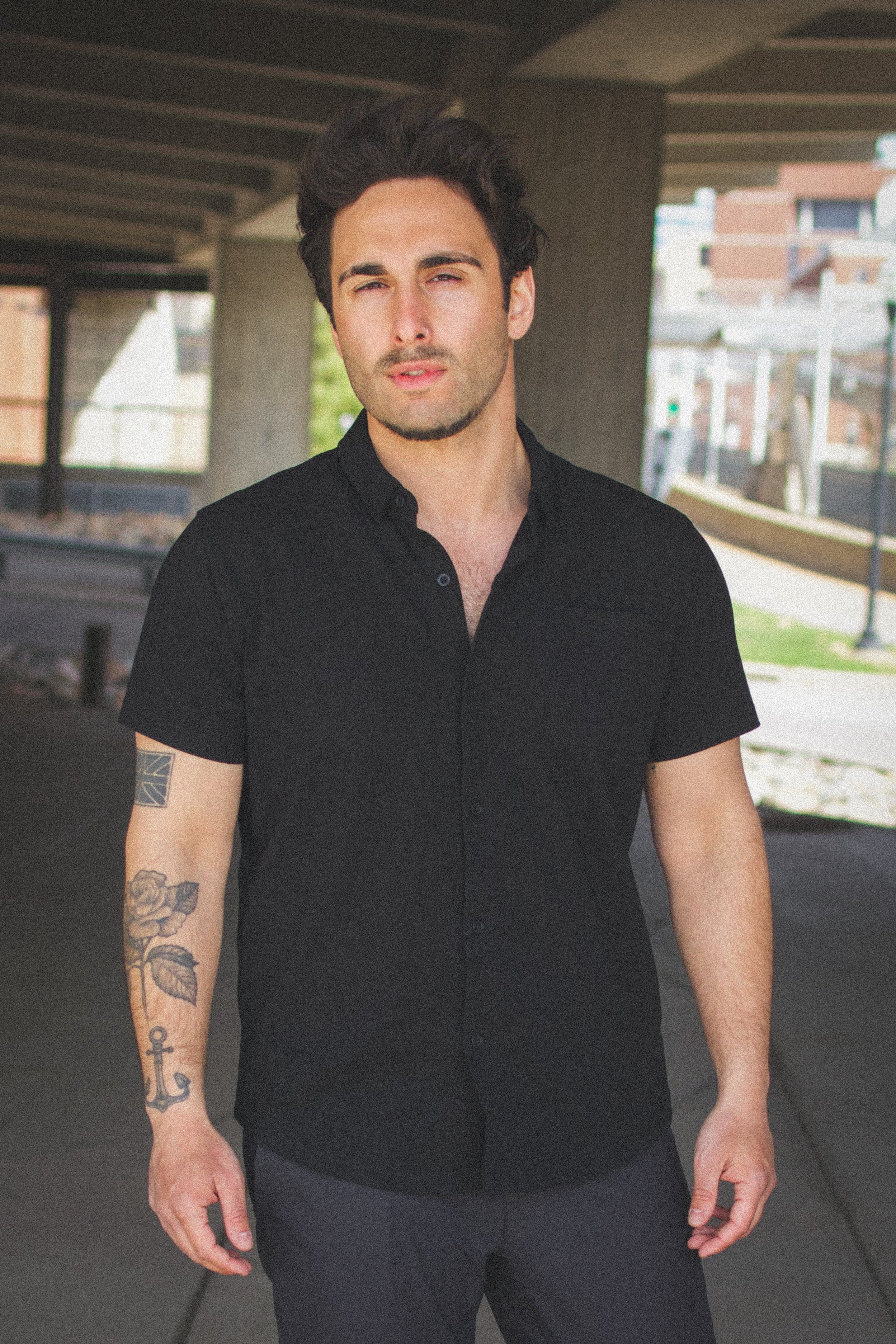 Performance Pique Short Sleeve Button Down Shirt Black