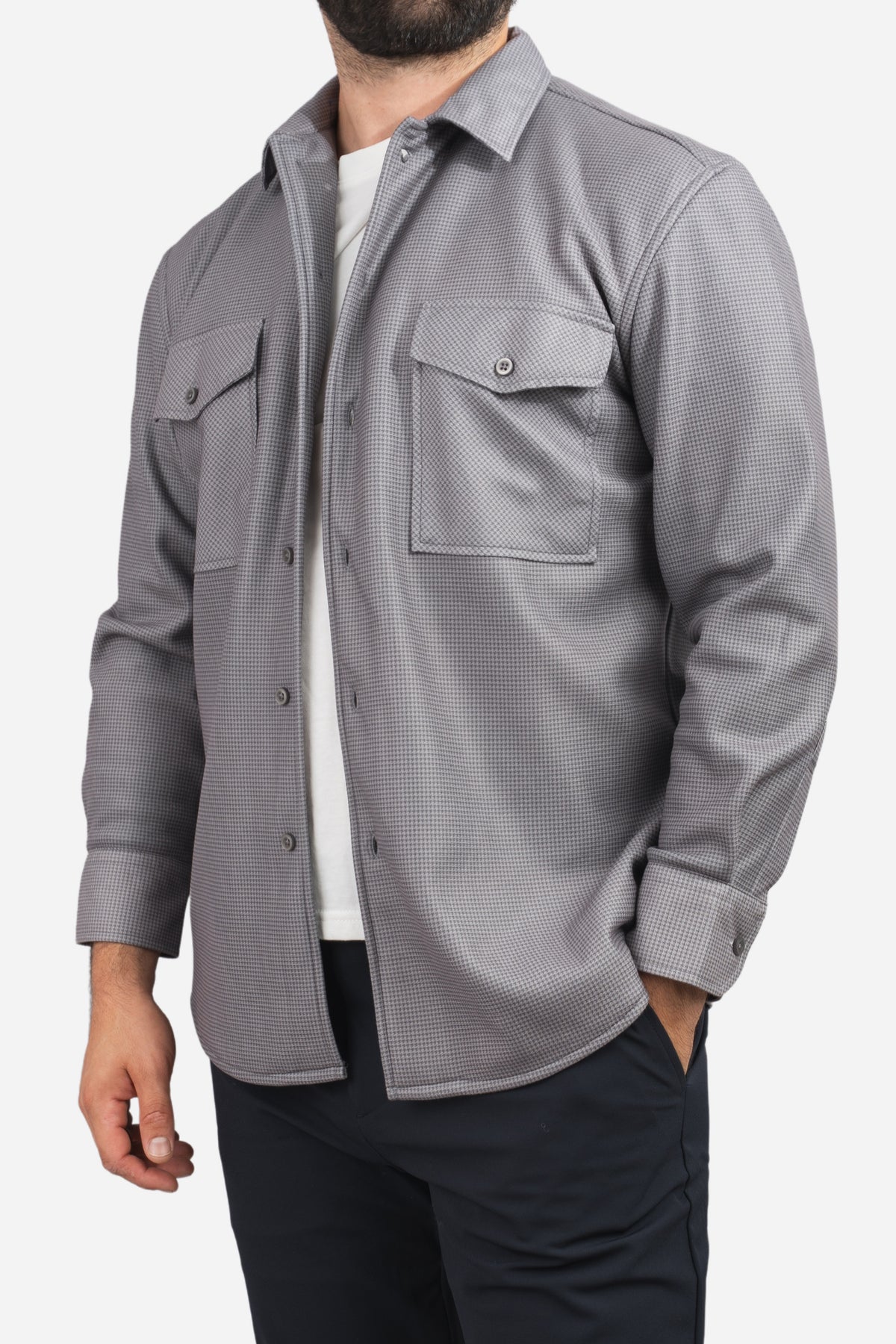 Cozy Overshirt Gray Houndstooth