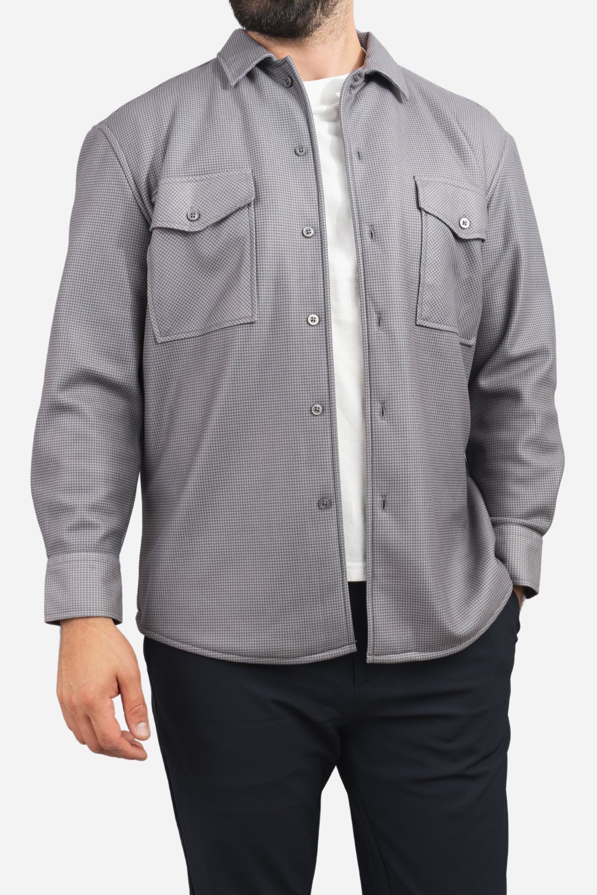 Cozy Overshirt Gray Houndstooth
