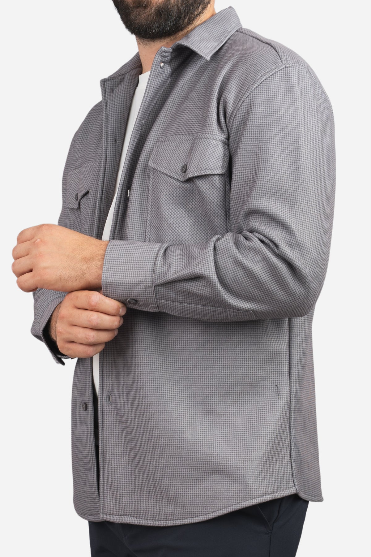 Cozy Overshirt Gray Houndstooth