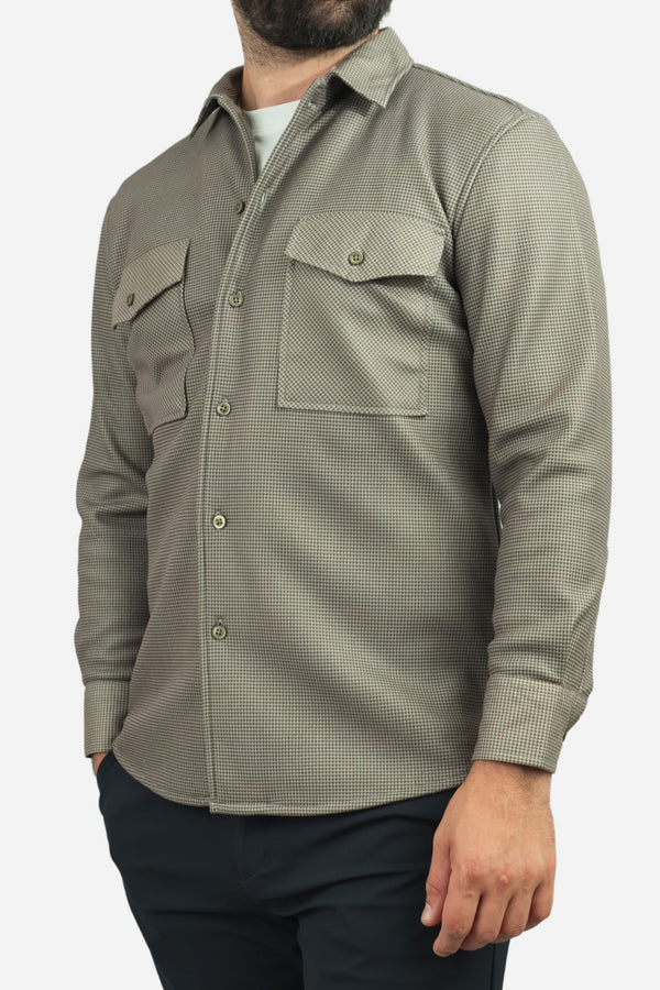 Cozy Overshirt Olive Houndstooth