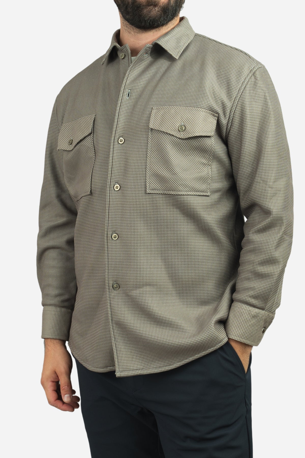 Cozy Overshirt Olive Houndstooth
