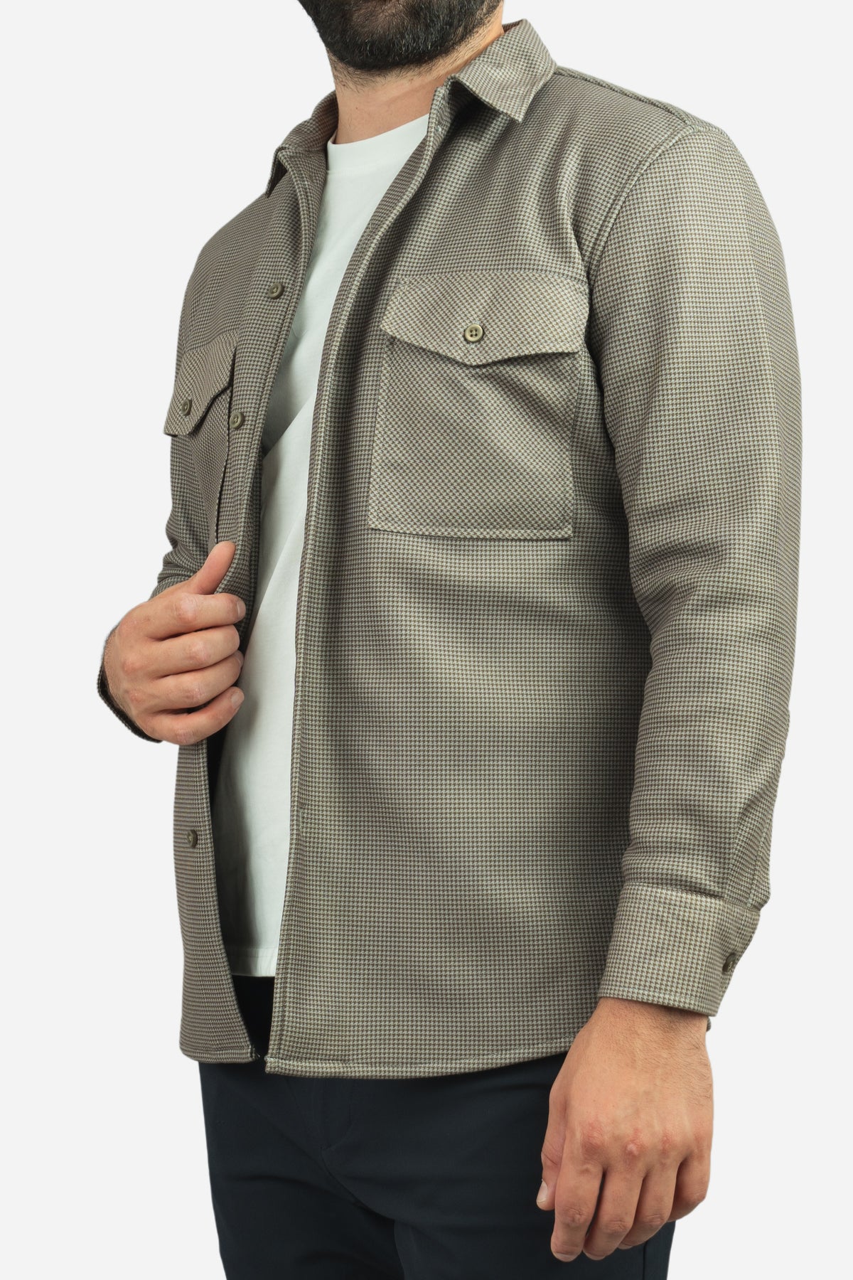 Cozy Overshirt Olive Houndstooth