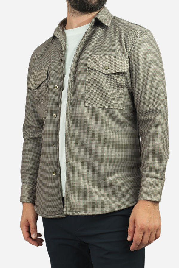 Cozy Overshirt Olive Houndstooth