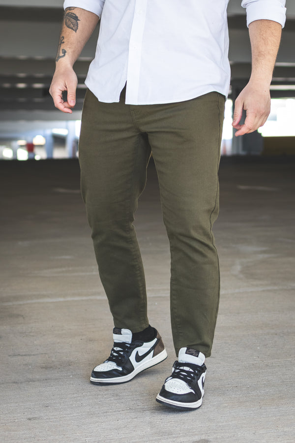 Garment Dyed Stretch Jeans Olive