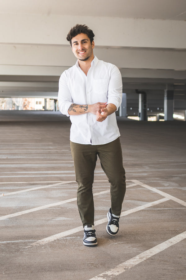 Garment Dyed Stretch Jeans Olive