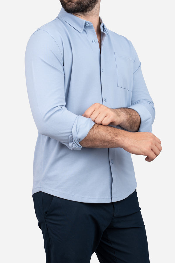 Performance Pique Button Down Shirt Light Blue