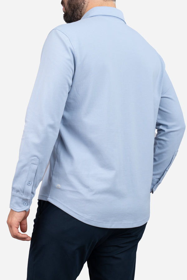 Performance Pique Button Down Shirt Light Blue