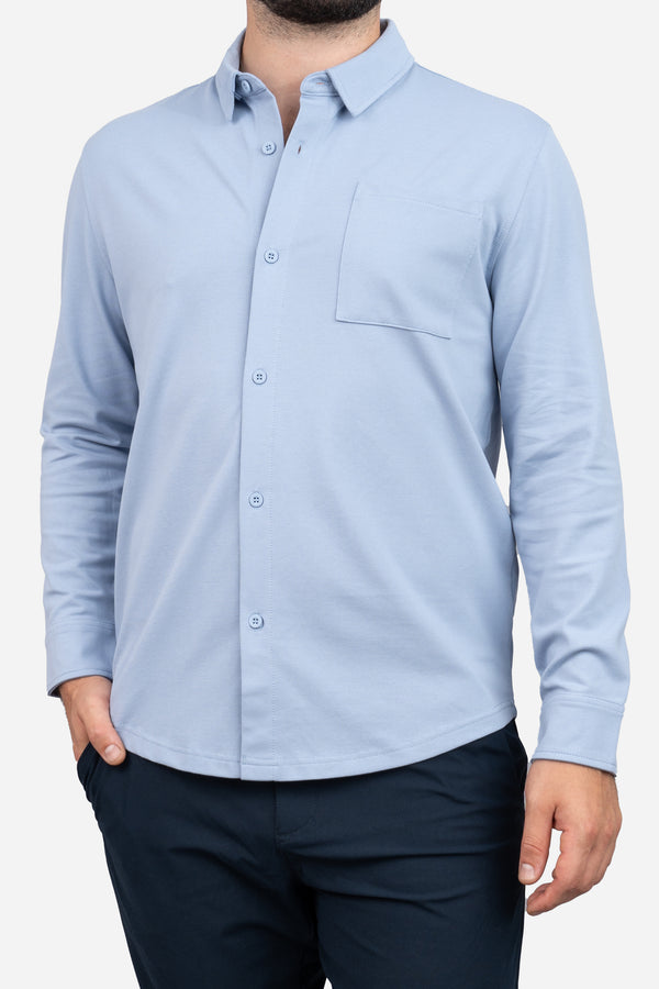 Performance Pique Button Down Shirt Light Blue