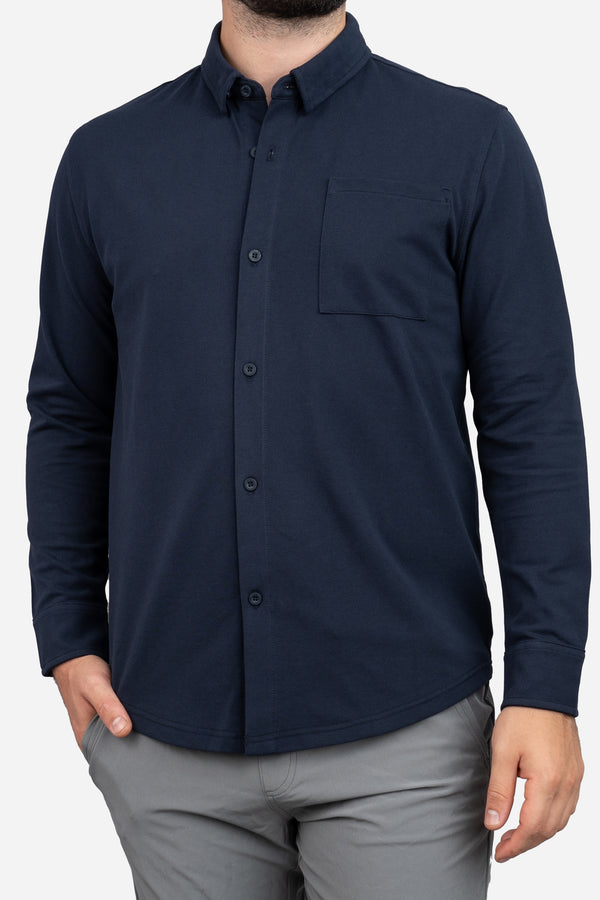 Performance Pique Button Down Shirt Navy