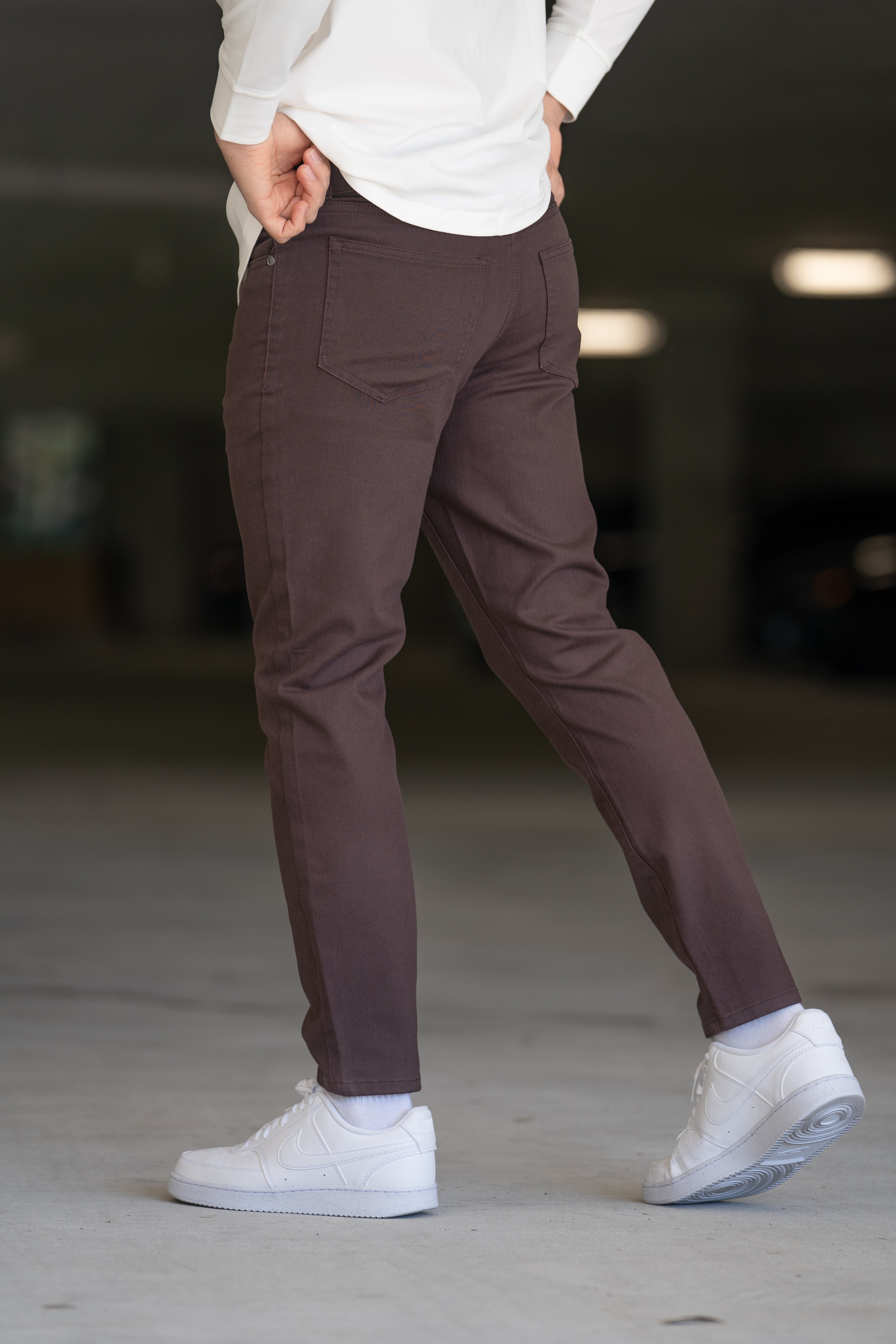 Garment Dyed Stretch Jeans Mocha