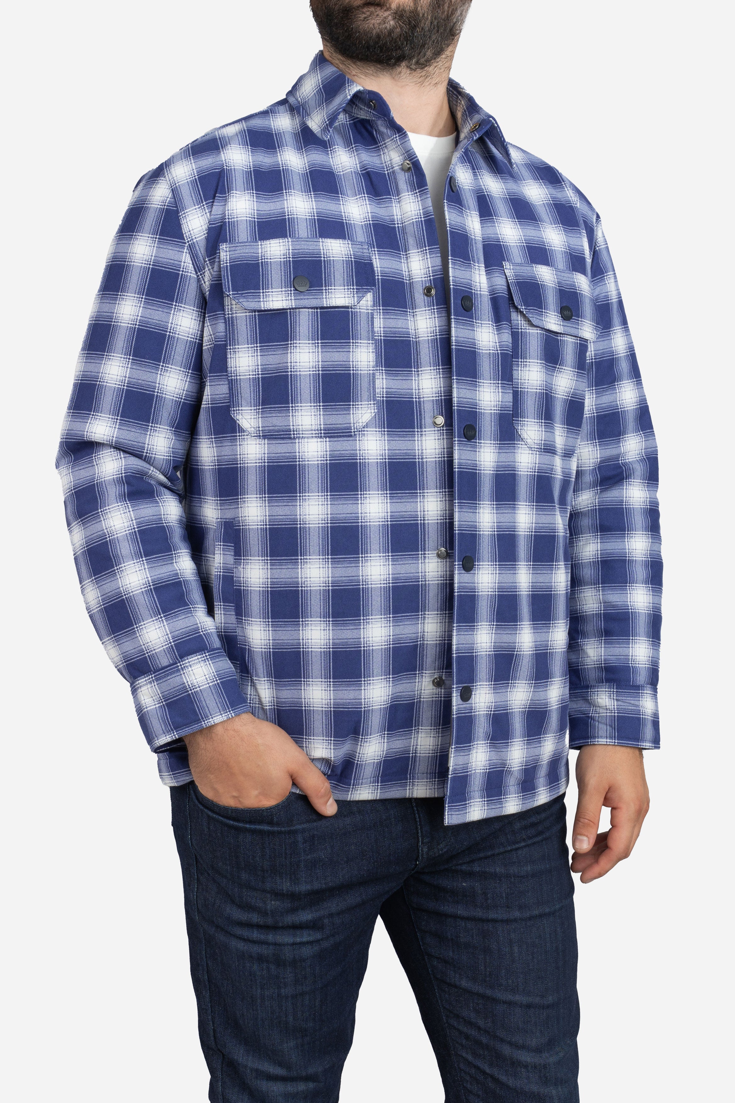Padded Shacket Blue Plaid