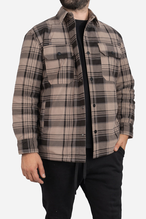 Padded Shacket Taupe Plaid
