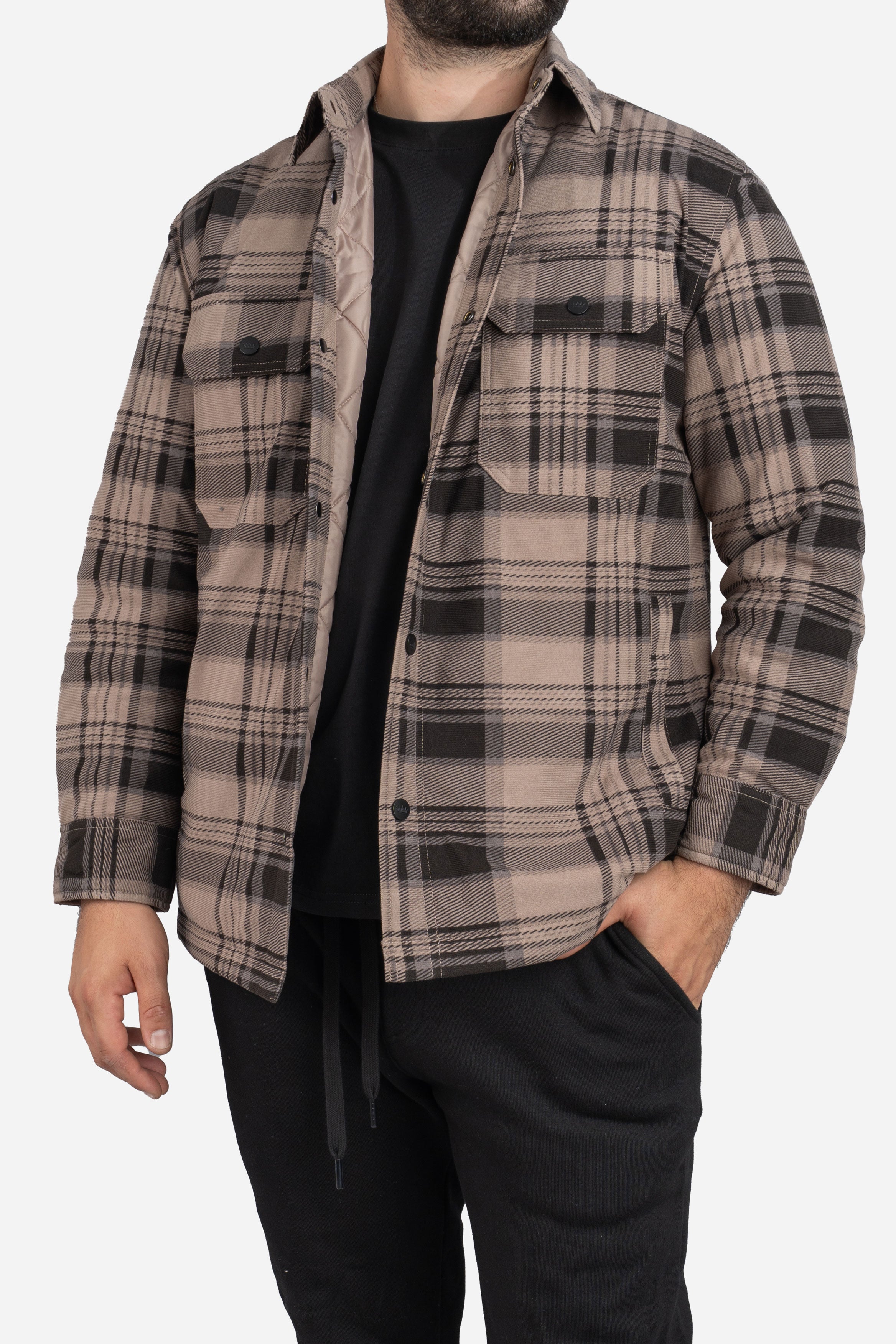 Padded Shacket Taupe Plaid