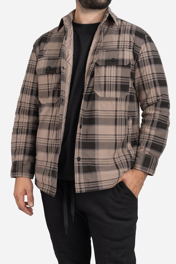 Padded Shacket Taupe Plaid