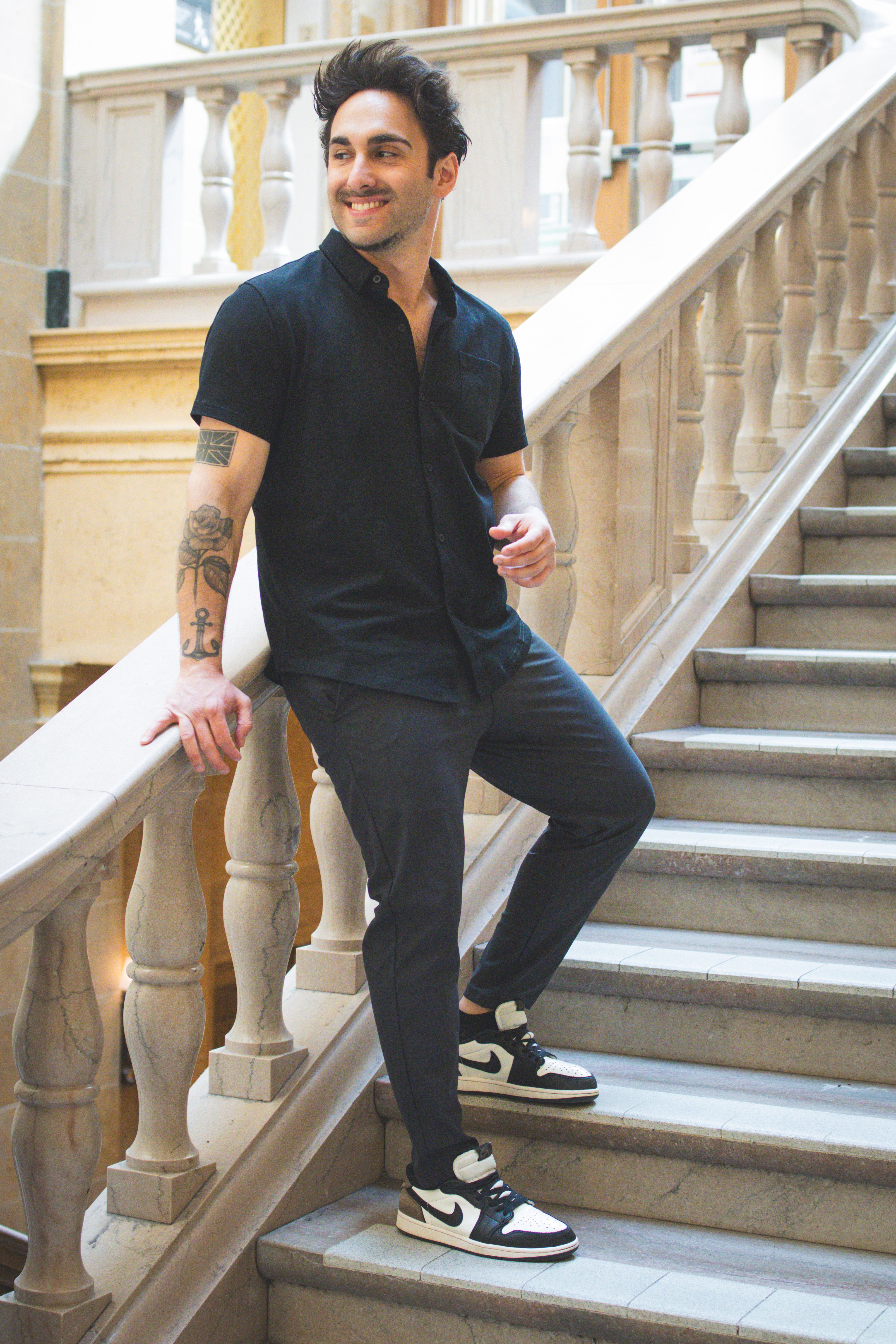 Performance Pique Short Sleeve Button Down Shirt Black