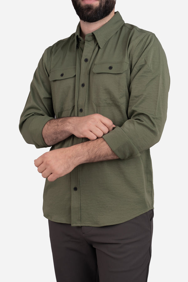 Roam Stonewash Button Down Shirt Army Green