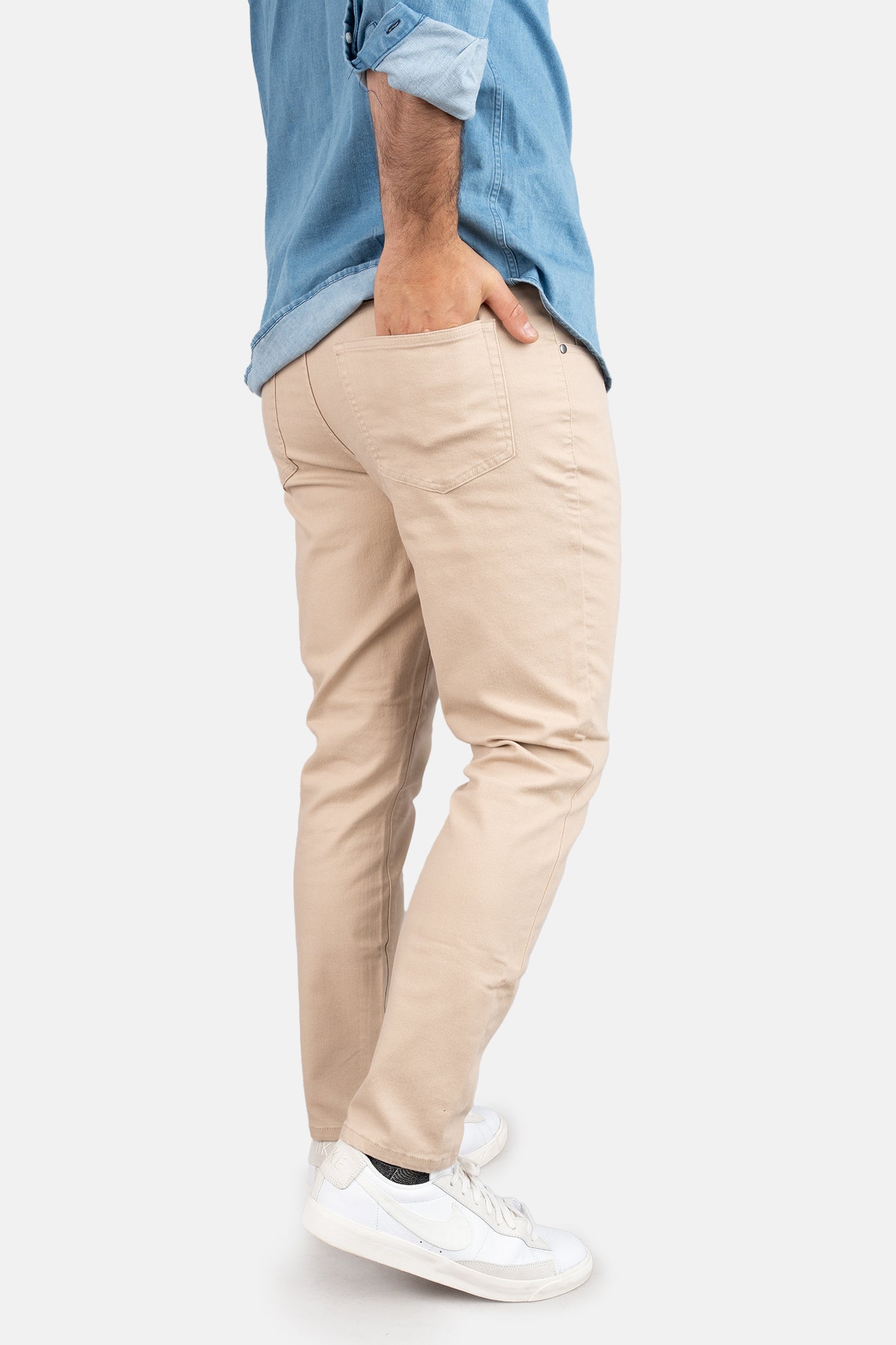 Garment Dyed Stretch Jeans Khaki