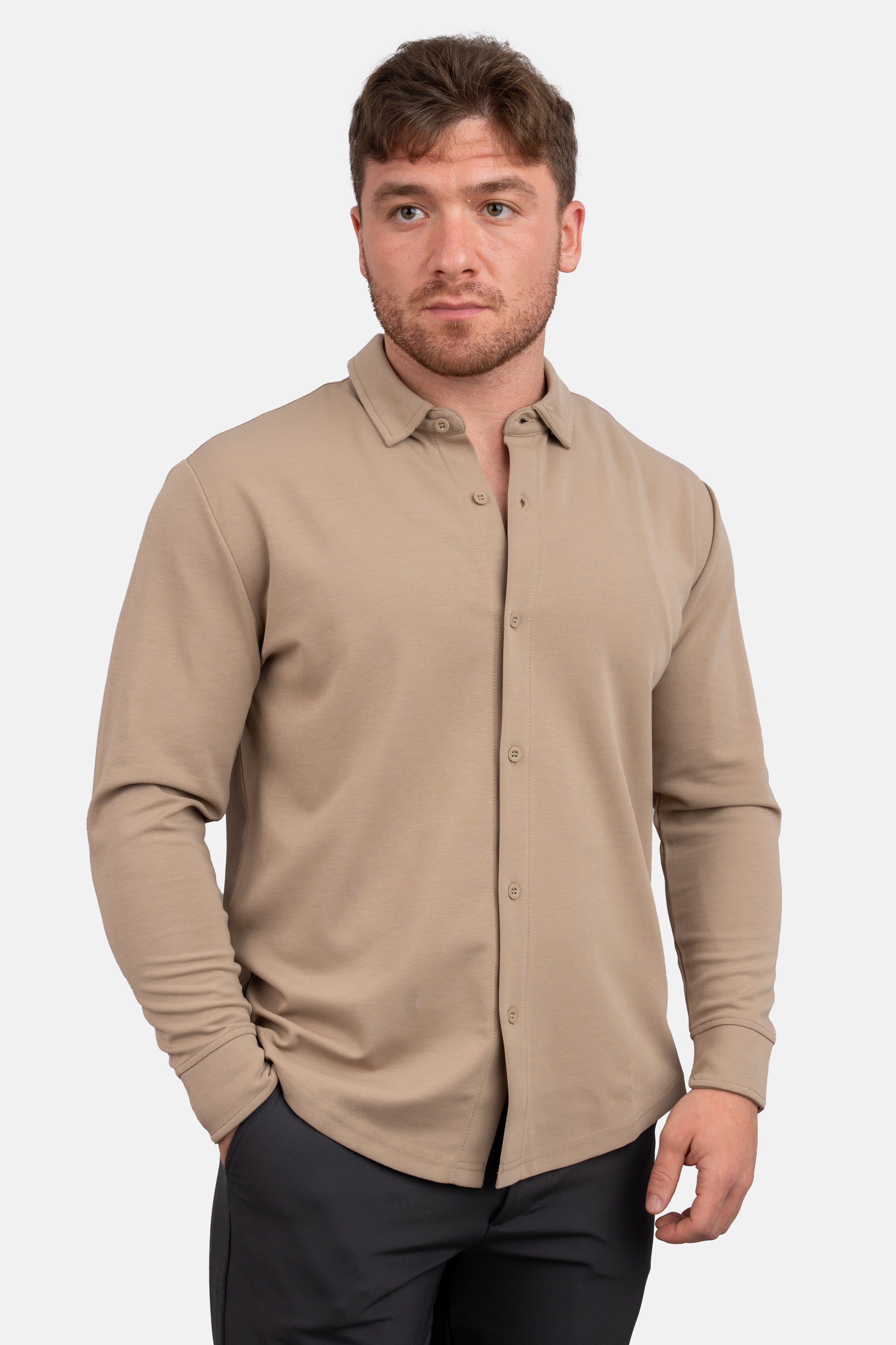 Flex Button Down Shirt Taupe