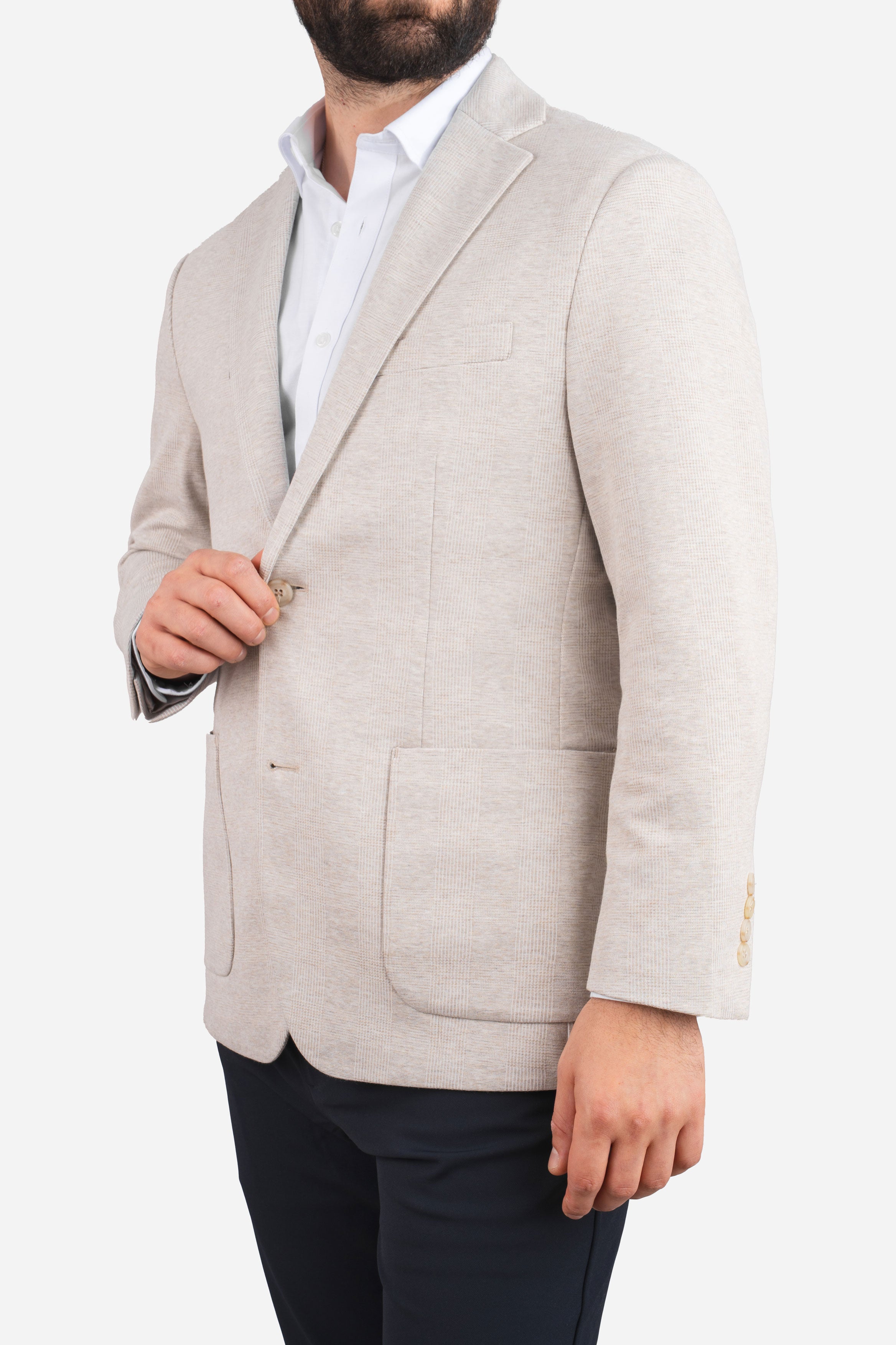 Stretch Blazer Beige Plaid