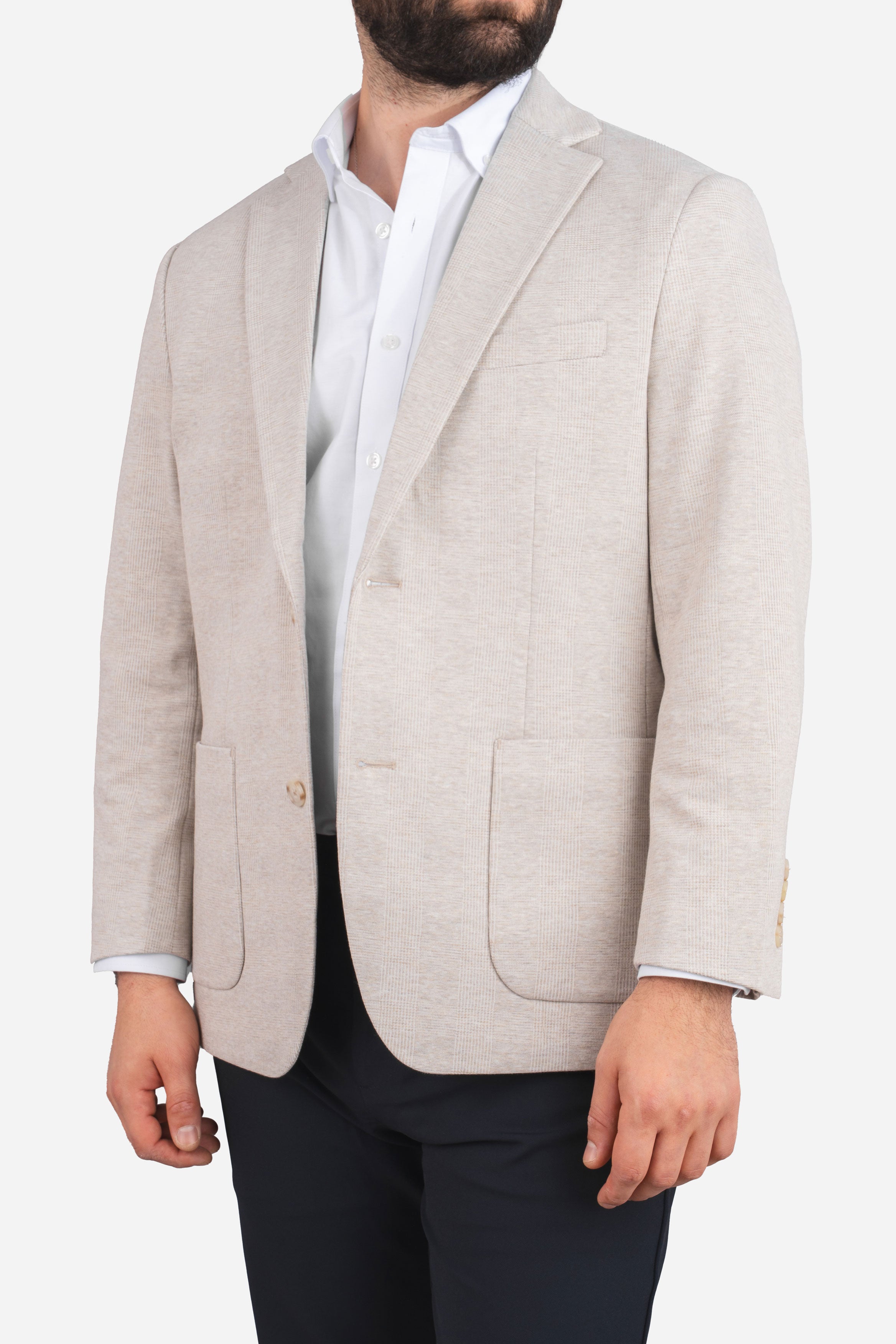 Stretch Blazer Beige Plaid