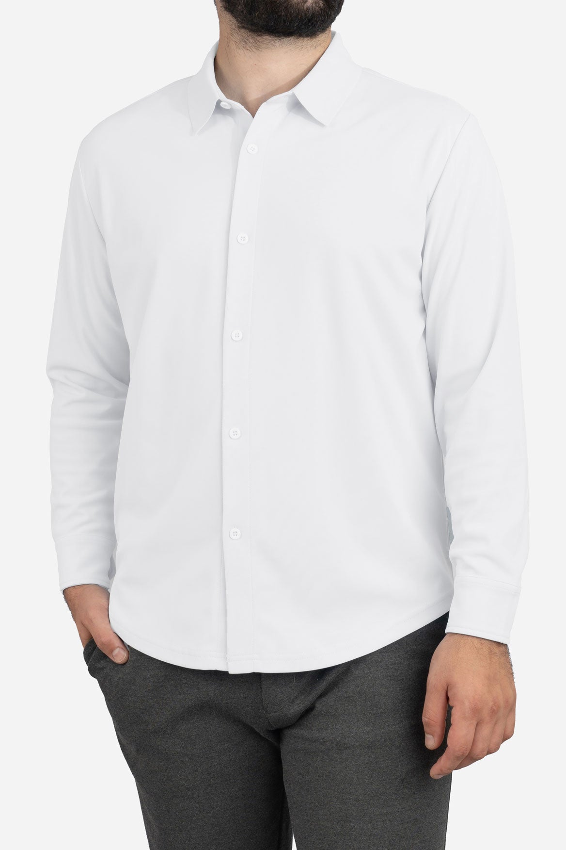 Tech Button Down Shirt White