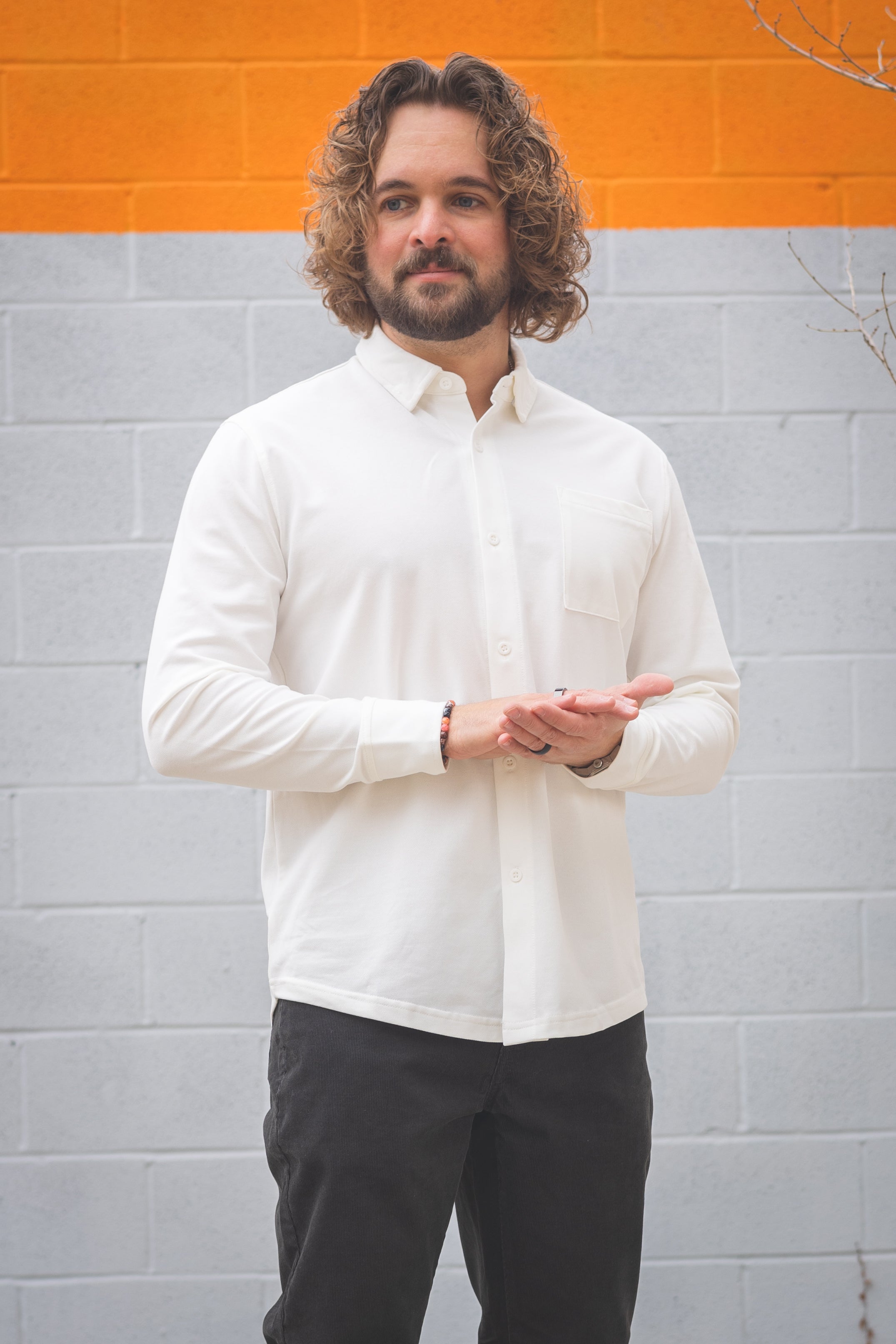 Performance Pique Button Down Shirt White